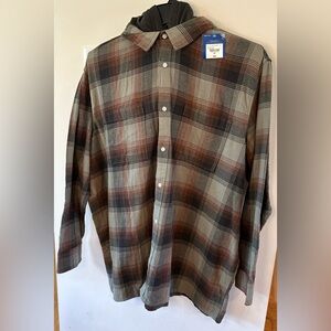 Arizona Jean Co Men’s Olive Plaid Hooded Button Down Flannel Shirt NWT S…